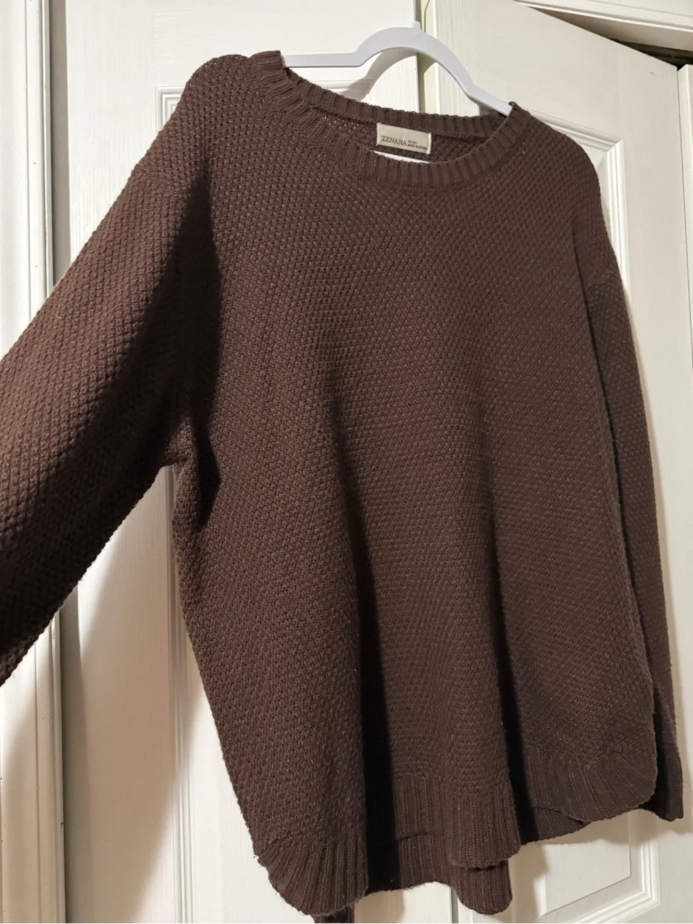 Zenana Chocolate Brown Crewneck Sweater - 1X/2x - Picture 5 of 16